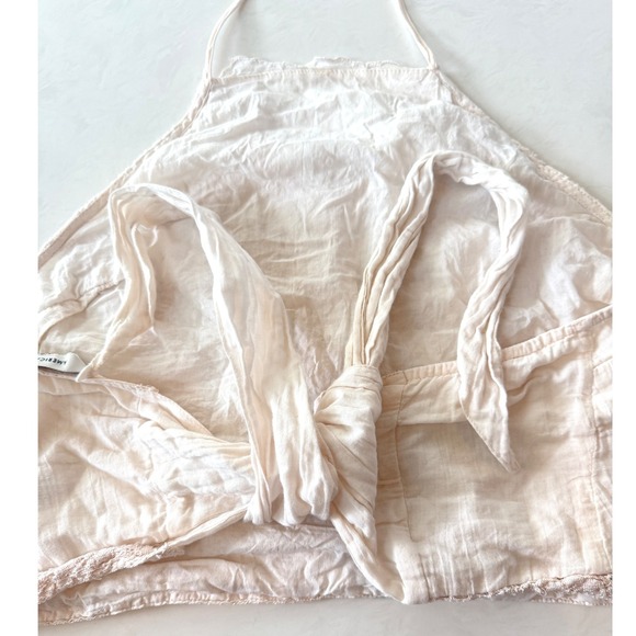 American Eagle‎ Womens Halter Crop Top Cream Cotton Eyelet Lace Size L Boho - Picture 4 of 8